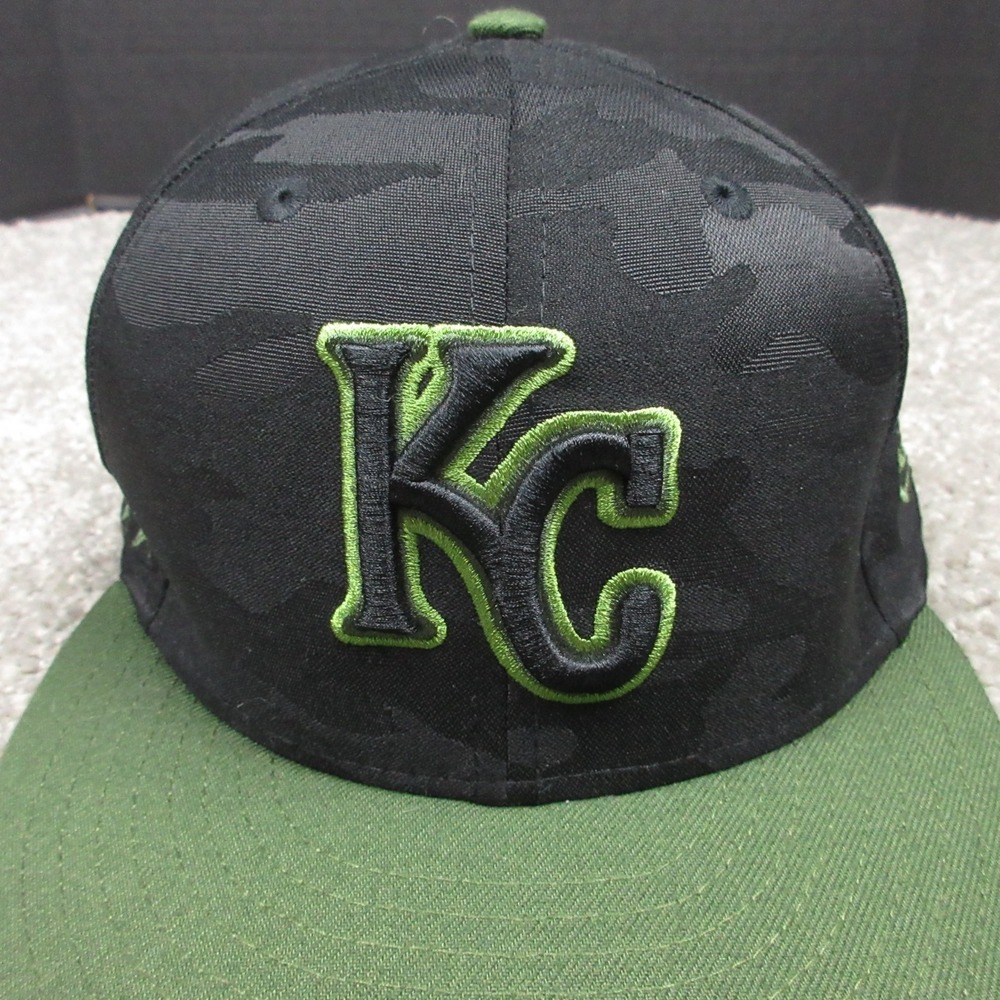 Kansas City Royas Hat Cap Mens Fitted 7 Black Green Camo Armed Forces New Era - Picture 2 of 11